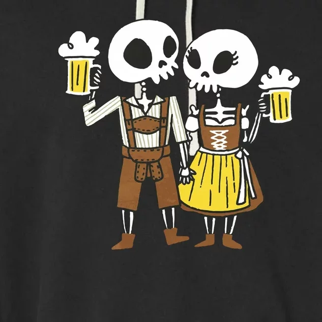 Oktoberfest 2023 Beer Drinking Skeleton Couple Garment-Dyed Fleece Hoodie