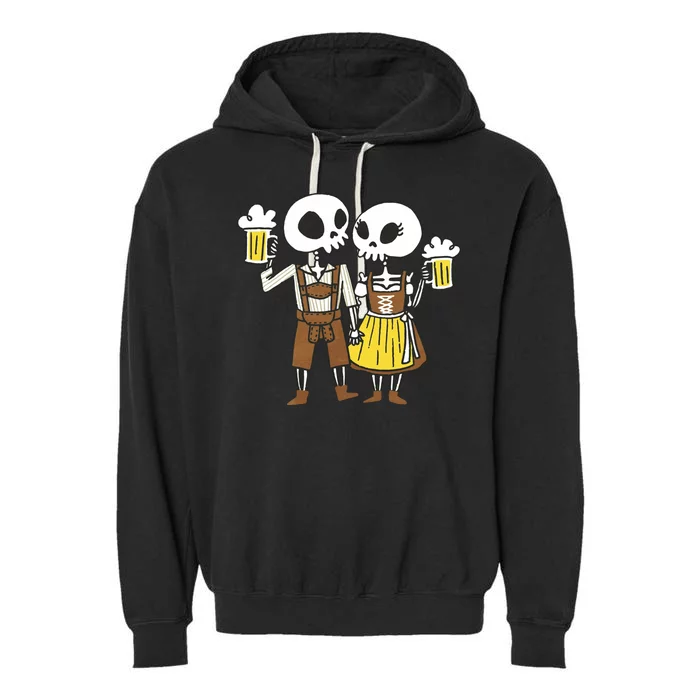 Oktoberfest 2023 Beer Drinking Skeleton Couple Garment-Dyed Fleece Hoodie