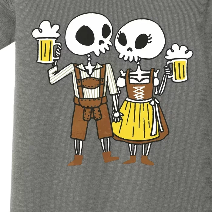 Oktoberfest 2023 Beer Drinking Skeleton Couple Baby Bodysuit