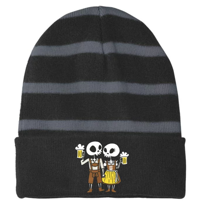 Oktoberfest 2023 Beer Drinking Skeleton Couple Striped Beanie with Solid Band