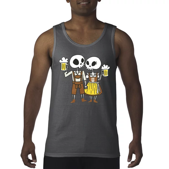 Oktoberfest 2023 Beer Drinking Skeleton Couple Tank Top