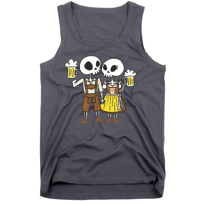 Oktoberfest 2023 Beer Drinking Skeleton Couple Tank Top