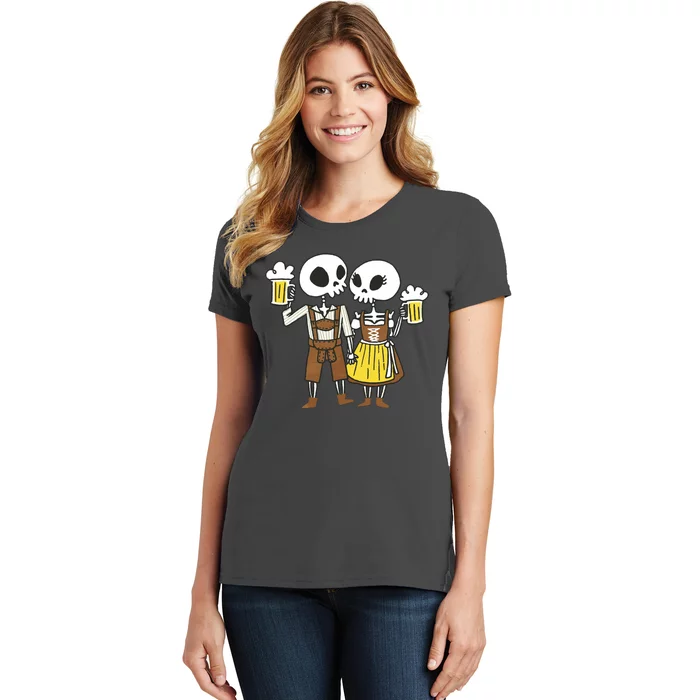 Oktoberfest 2023 Beer Drinking Skeleton Couple Women's T-Shirt