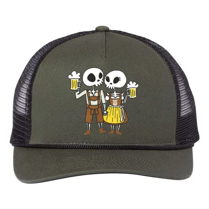 Oktoberfest 2023 Beer Drinking Skeleton Couple Retro Rope Trucker Hat Cap