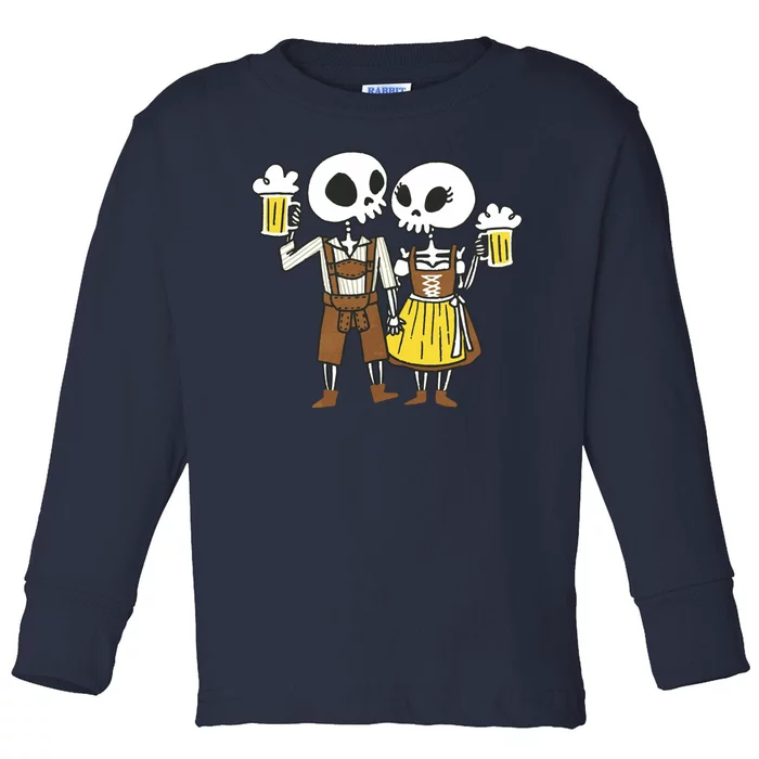 Oktoberfest 2023 Beer Drinking Skeleton Couple Toddler Long Sleeve Shirt