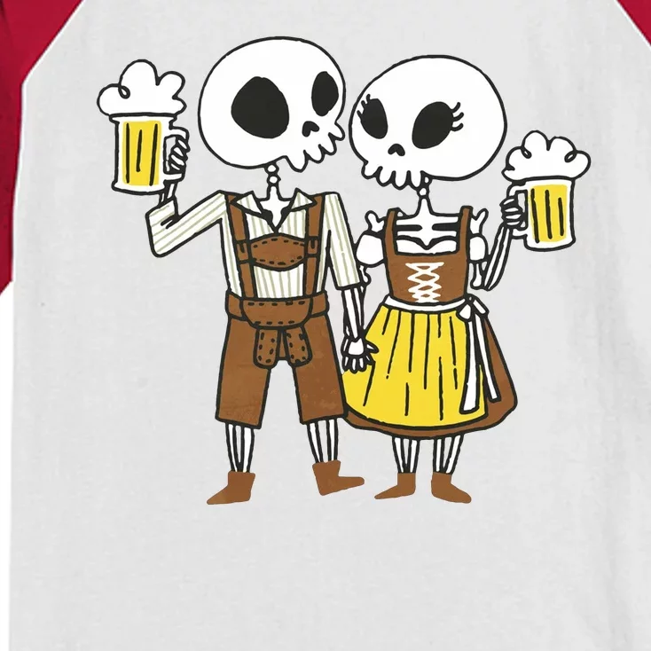 Oktoberfest 2023 Beer Drinking Skeleton Couple Kids Colorblock Raglan Jersey