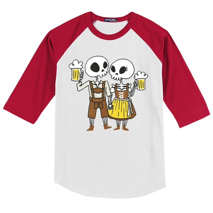 Oktoberfest 2023 Beer Drinking Skeleton Couple Kids Colorblock Raglan Jersey