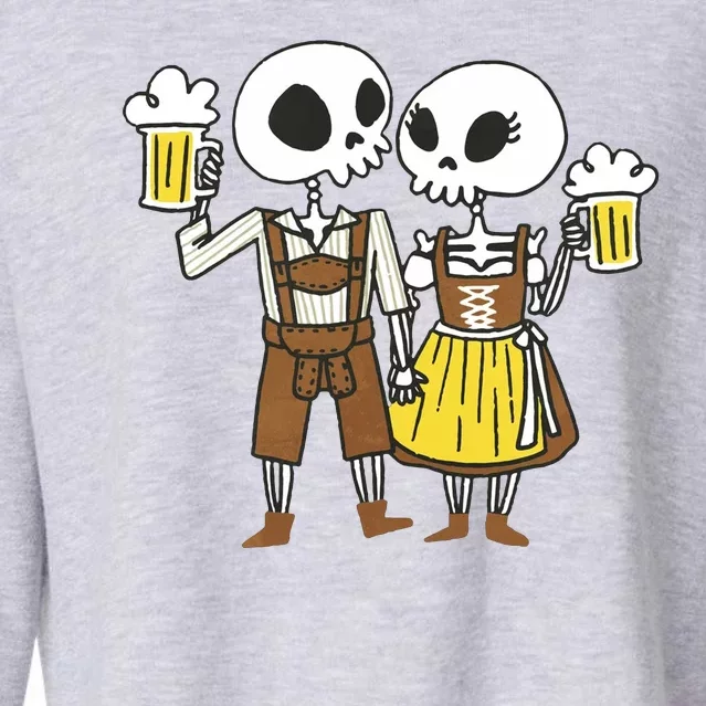 Oktoberfest 2023 Beer Drinking Skeleton Couple Cropped Pullover Crew