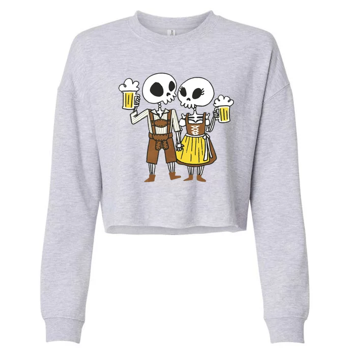 Oktoberfest 2023 Beer Drinking Skeleton Couple Cropped Pullover Crew