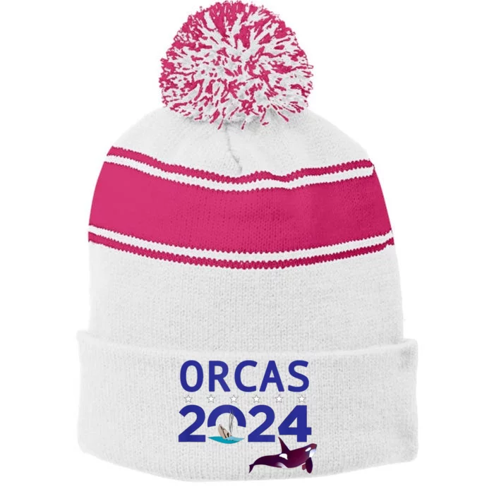 Orcas 2024 Stripe Pom Pom Beanie