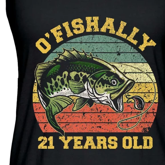 OFishally 21 Years Old Fishing Birthday Theme Party 21st Ladies Essential Flowy Tank