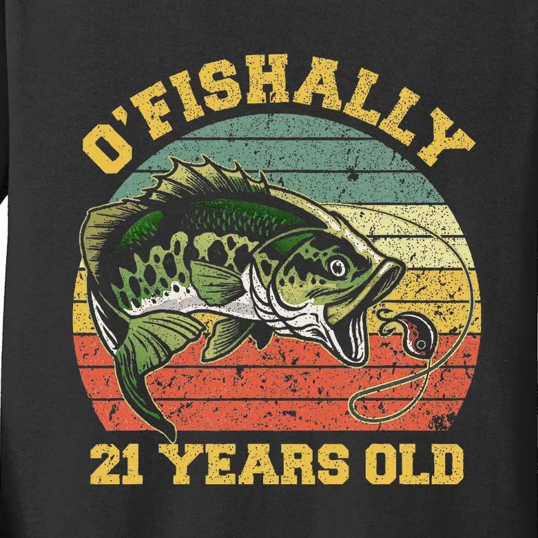 OFishally 21 Years Old Fishing Birthday Theme Party 21st Kids Long Sleeve Shirt