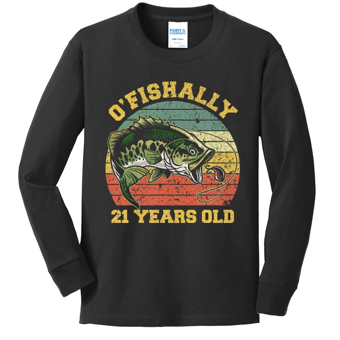 OFishally 21 Years Old Fishing Birthday Theme Party 21st Kids Long Sleeve Shirt