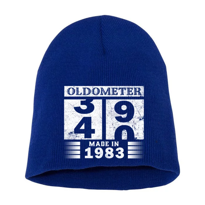 Oldometer 39great Gift40 Bgreat Giftday Made In 1983 Funny 40th Birthday Dad Mea Short Acrylic Beanie