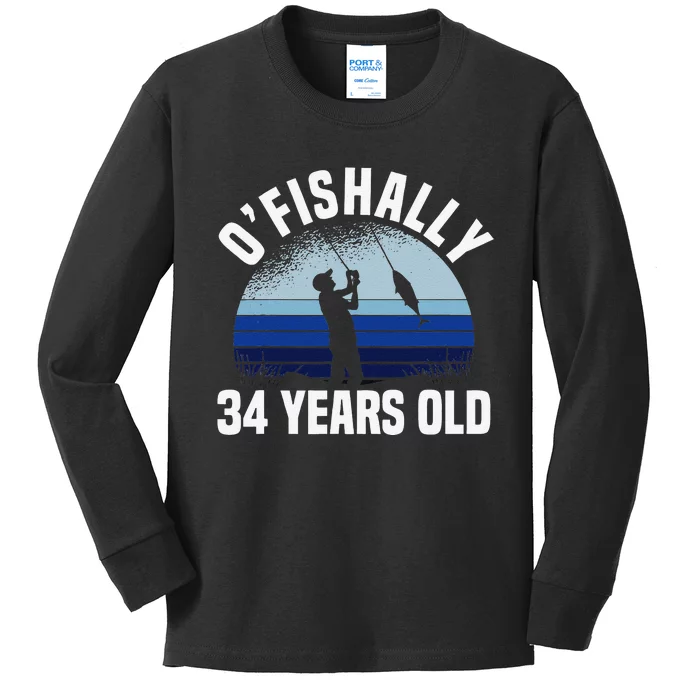 Ofishally 34 Years Old Fisherman 34th Birthday Fishing Kids Long Sleeve Shirt