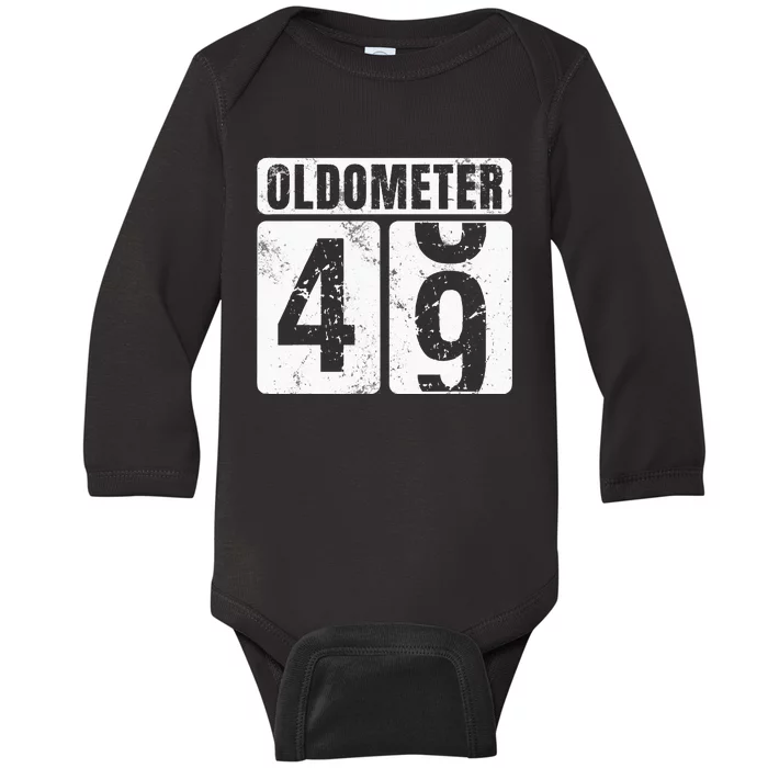 Oldometer 49 Vintage Funny 49th Birthday Gift Idea Baby Long Sleeve Bodysuit