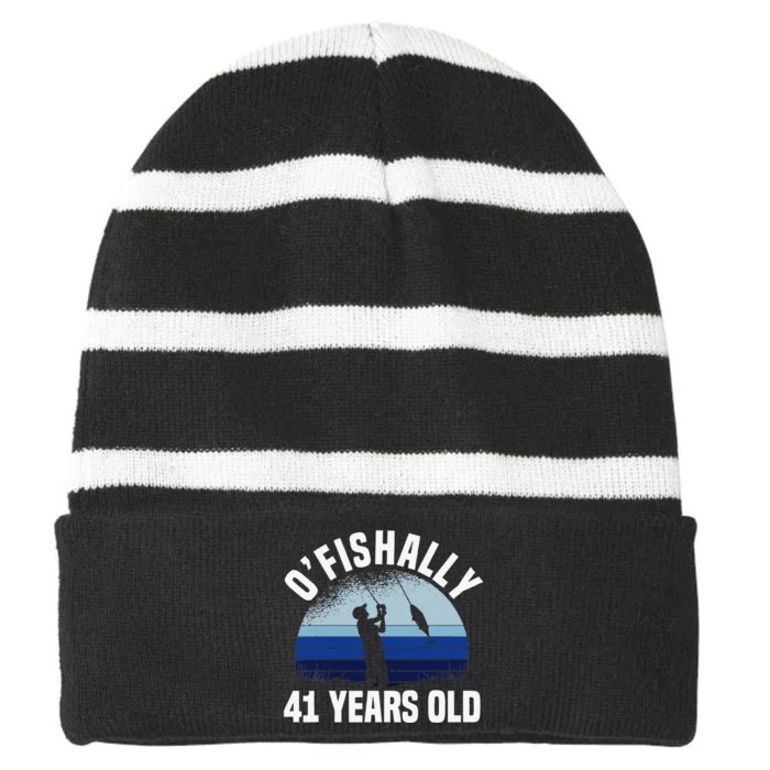 Ofishally 41 Years Old Fisherman 41st Birthday Fishing Striped Beanie with Solid Band