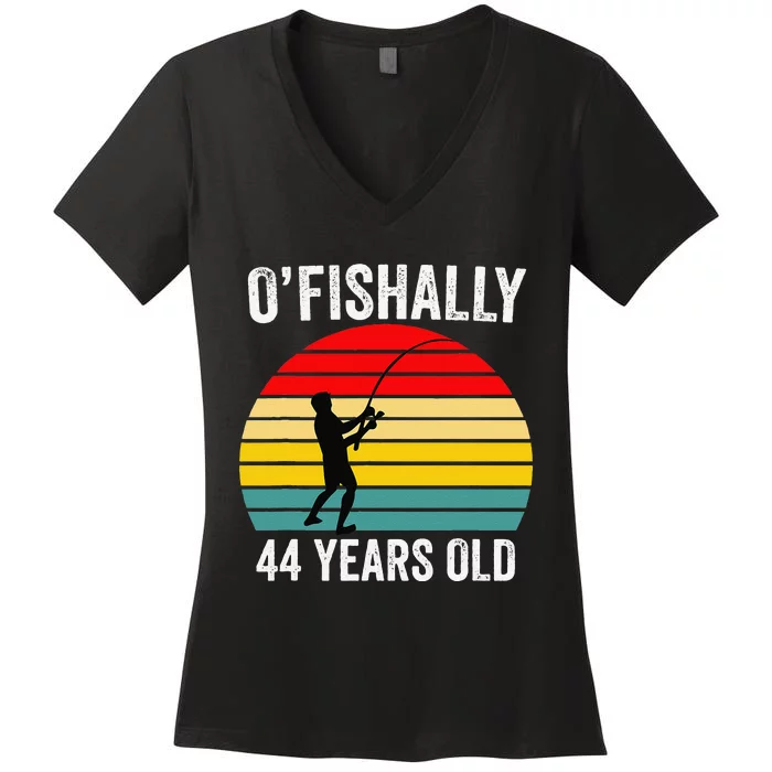 Ofishally 44 Years Old Fisherman 1977 44th Birthday Vintage Women's V-Neck T-Shirt