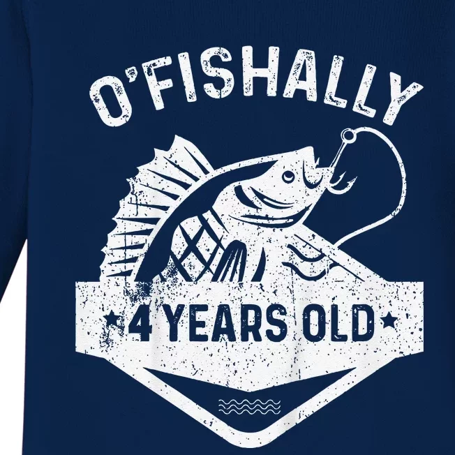 Ofishally 4 Years Old Funny Officially 4th Bday Fishing Baby Long Sleeve Bodysuit