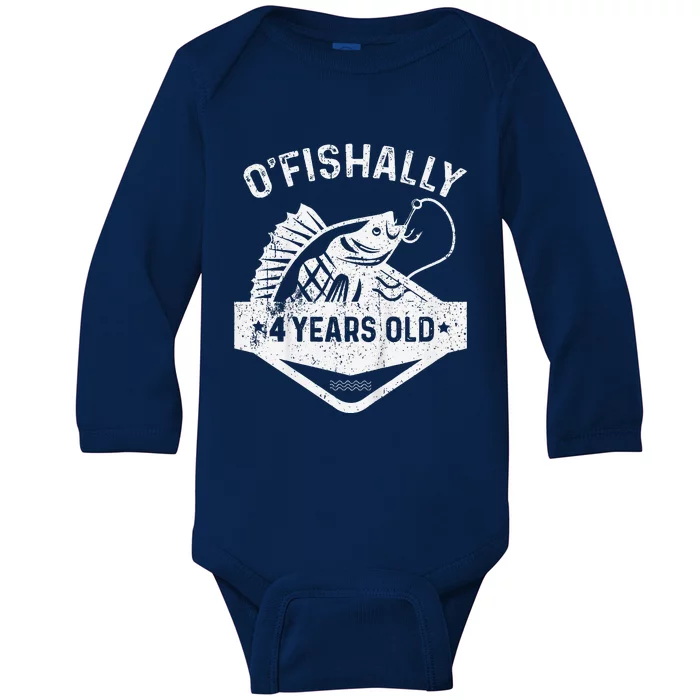 Ofishally 4 Years Old Funny Officially 4th Bday Fishing Baby Long Sleeve Bodysuit