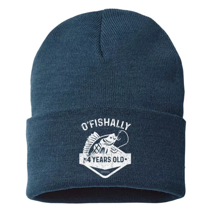 Ofishally 4 Years Old Funny Officially 4th Bday Fishing Sustainable Knit Beanie