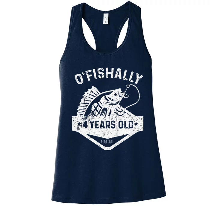 Ofishally 4 Years Old Funny Officially 4th Bday Fishing Women's Racerback Tank