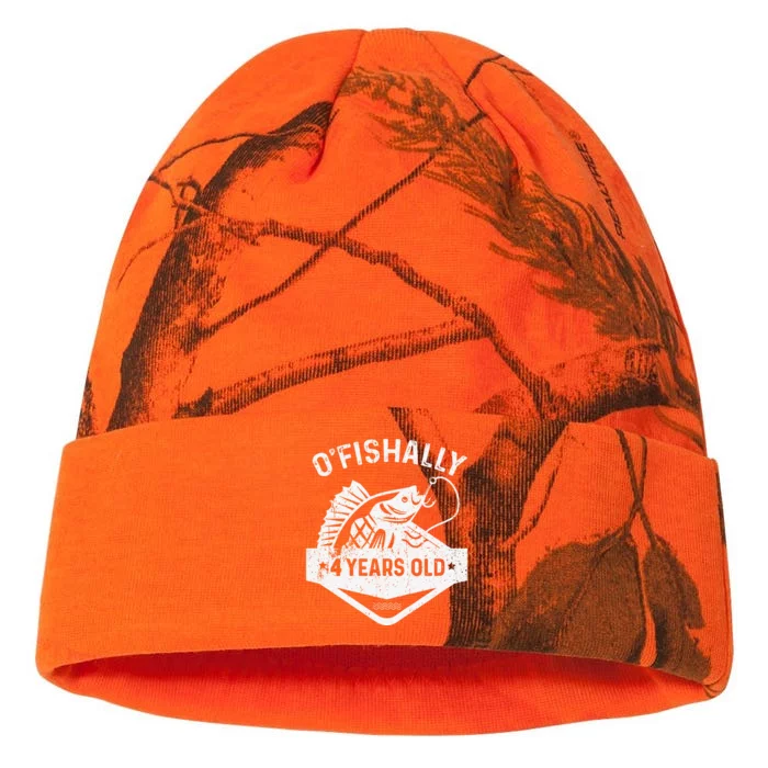 O'fishally 4 Years Old Funny Officially 4th Bday Fishing Kati - 12in Camo Beanie