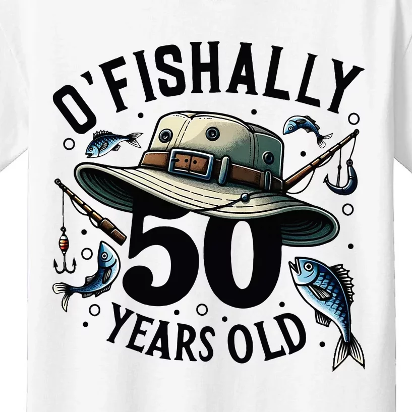 Ofishally 50 Years Old 50th Birthday Fisherman Fishing Lover Kids T-Shirt