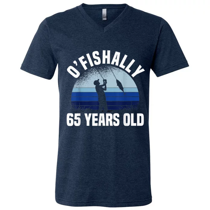 Ofishally 65 Years Old Fisherman 65th Birthday Fishing V-Neck T-Shirt