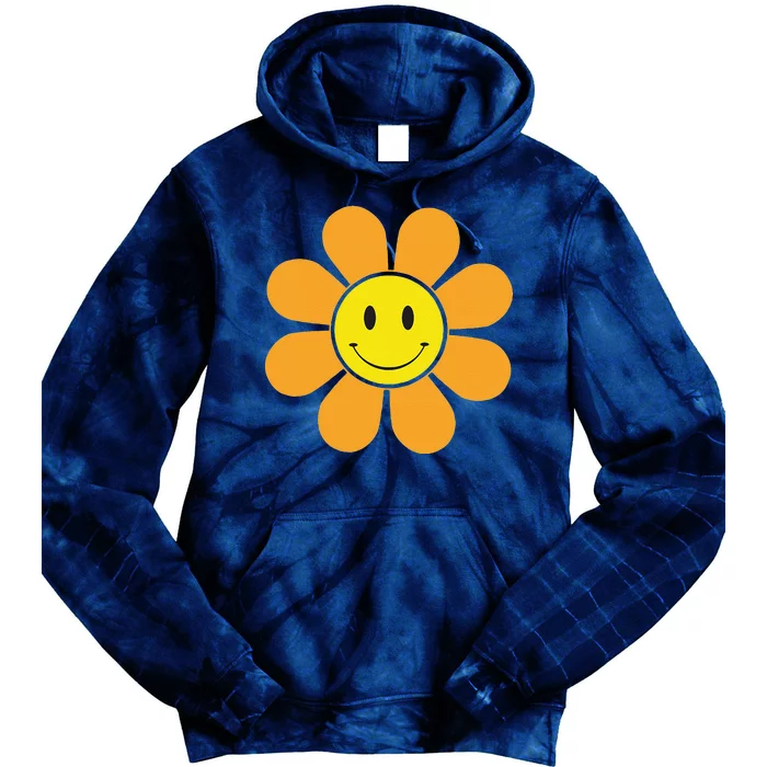 Orange 70s Retro Flower With A Yellow Smiling Face Summer Tie Dye Hoodie