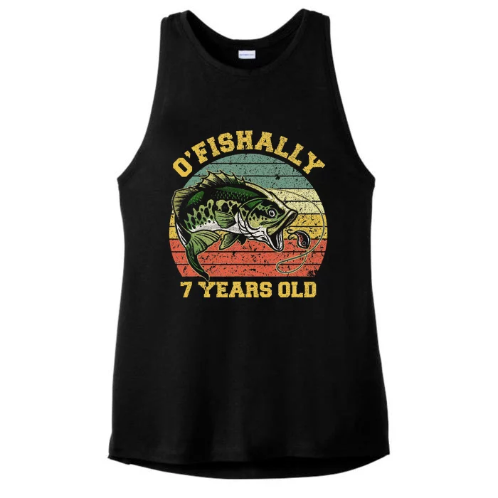 OFishally 7 Years Old Fishing Birthday Theme Party 7th Ladies Tri-Blend Wicking Tank