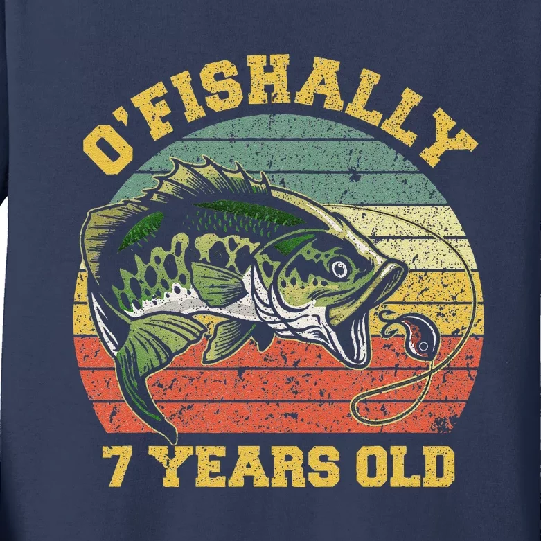 OFishally 7 Years Old Fishing Birthday Theme Party 7th Kids Long Sleeve Shirt