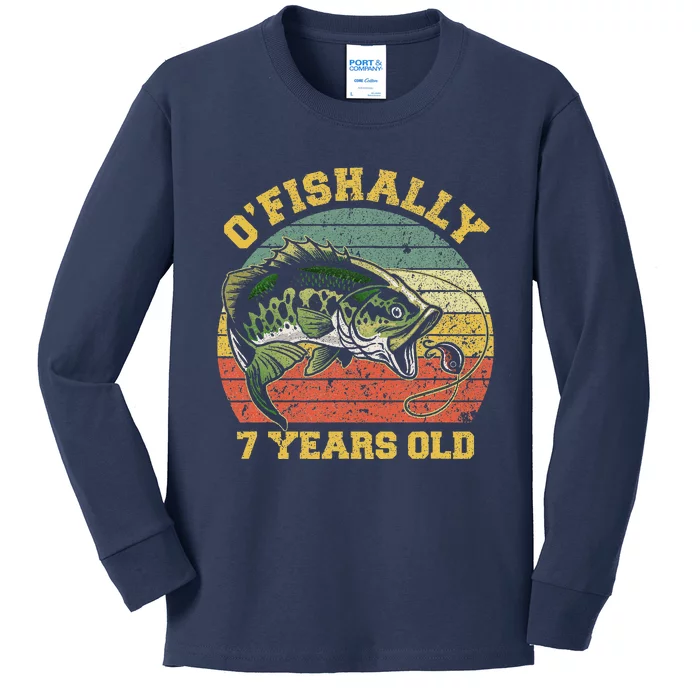 OFishally 7 Years Old Fishing Birthday Theme Party 7th Kids Long Sleeve Shirt