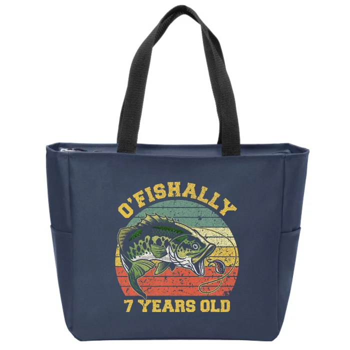 OFishally 7 Years Old Fishing Birthday Theme Party 7th Zip Tote Bag