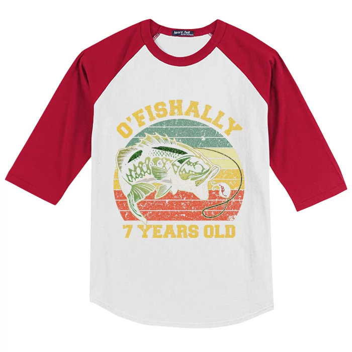 OFishally 7 Years Old Fishing Birthday Theme Party 7th Kids Colorblock Raglan Jersey