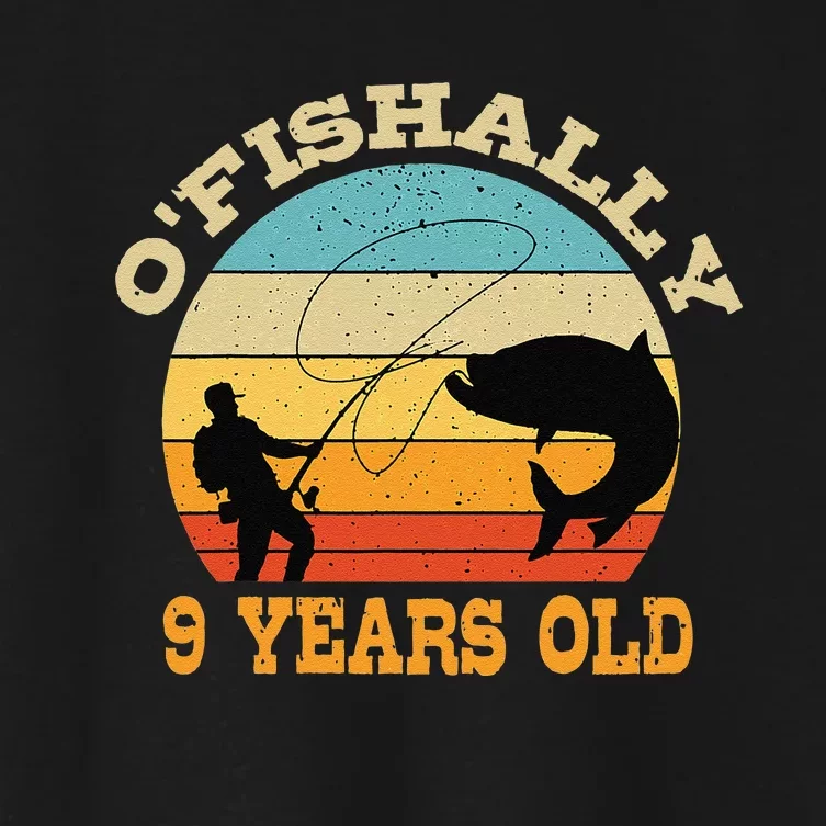 OFishally 9 Years Old Fishing Birthday Theme Party 9th Women's Crop Top Tee