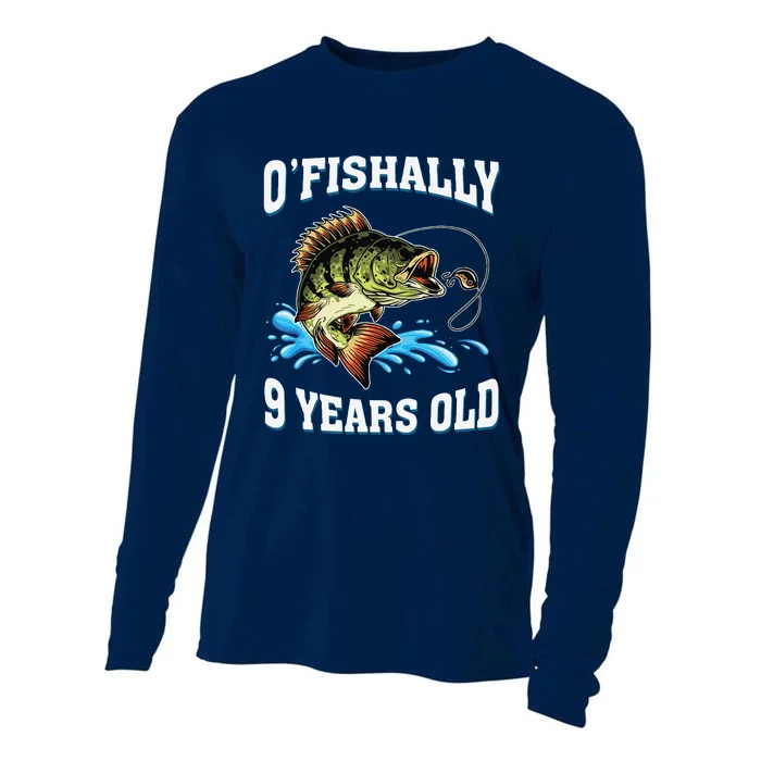 OFishally 9 Years Old Fishing Fisherman 9th Birthday Cooling Performance Long Sleeve Crew