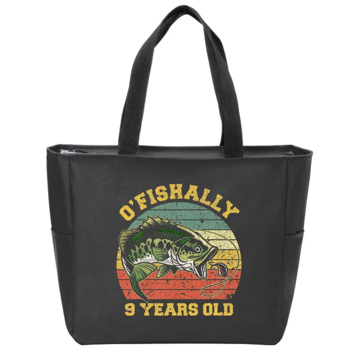 OFishally 9 Years Old Fishing Birthday Theme Party 9th Zip Tote Bag