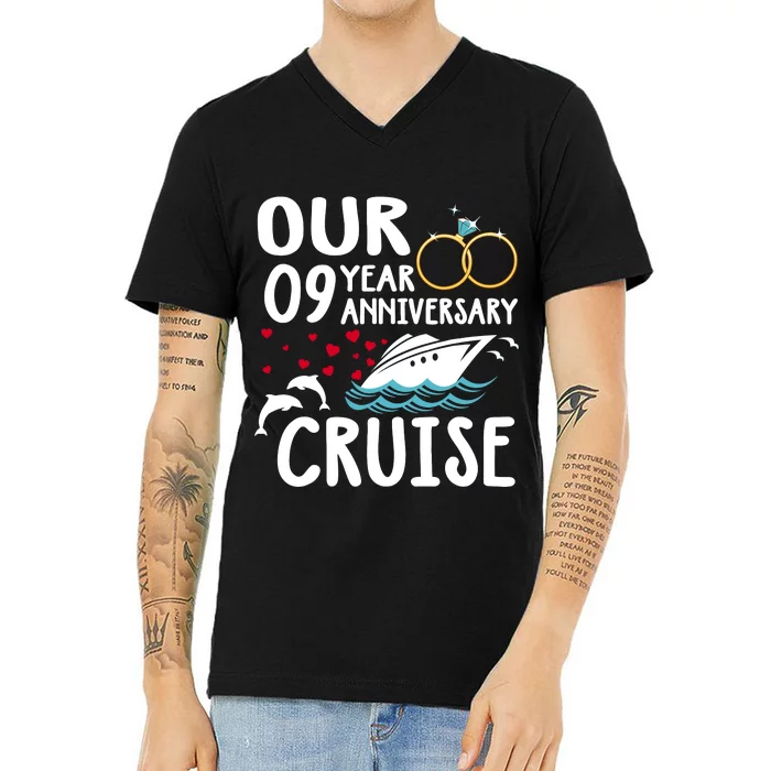 Our 9 Year Anniversary Cruise Trip Wedding Marriage Couple V-Neck T-Shirt