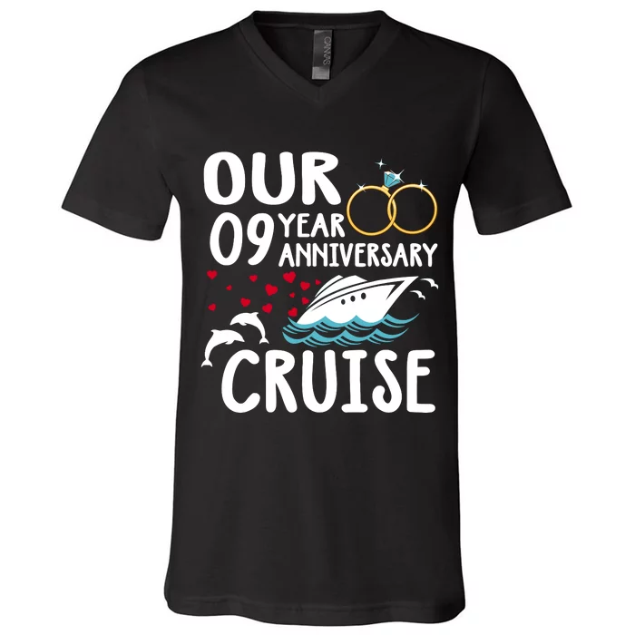 Our 9 Year Anniversary Cruise Trip Wedding Marriage Couple V-Neck T-Shirt