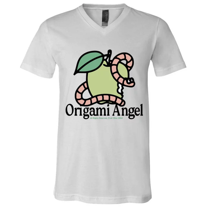 Origami Angel Apple Worm V-Neck T-Shirt