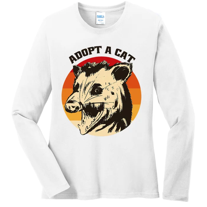 Opossum Adopt A Cat Vintage Funny Possum Ladies Long Sleeve Shirt