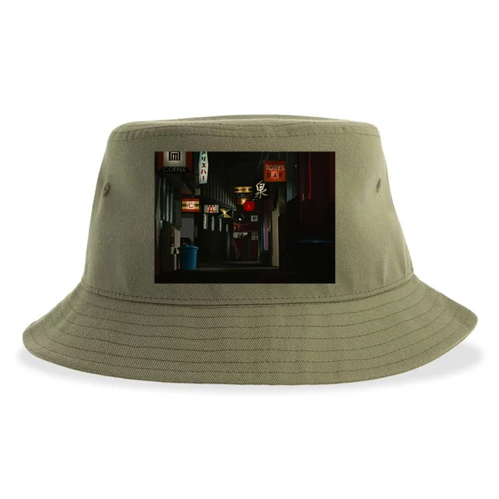 Ozu An Autumn Afternoon Street (Night) Sustainable Bucket Hat