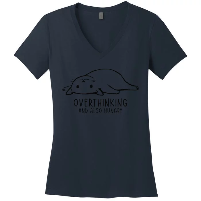 Overthinking And Also Hungry Funny Cat Lovers Womens Women's V-Neck T-Shirt