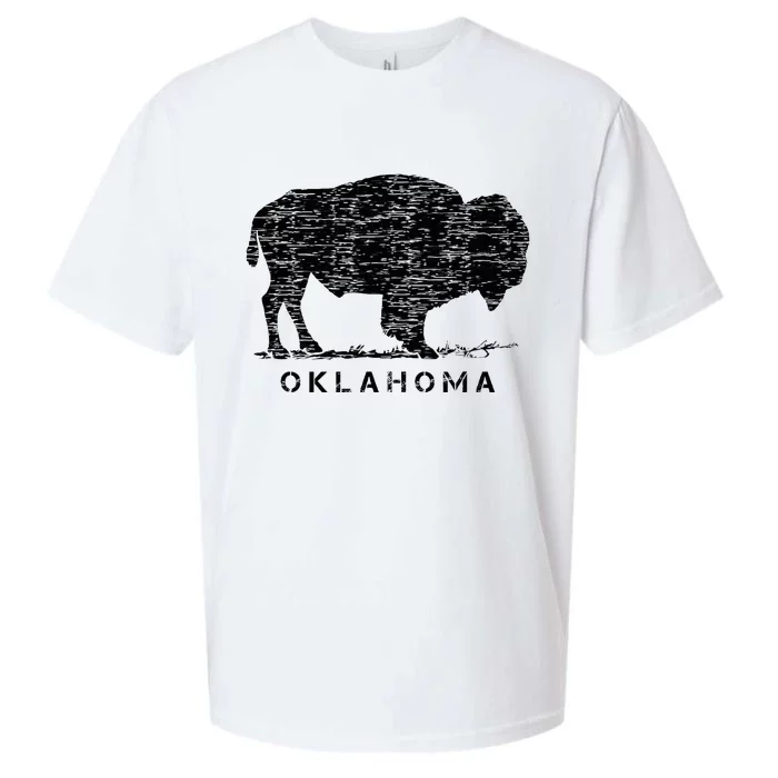 Oklahoma And American Buffalo Bison Sueded Cloud Jersey T-Shirt