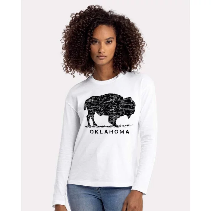 Oklahoma And American Buffalo Bison Womens Cotton Relaxed Long Sleeve T-Shirt