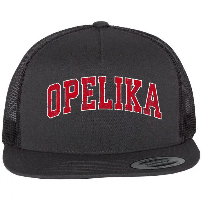 Opelika Alabama Al Vintage Sports Design Red Design Flat Bill Trucker Hat