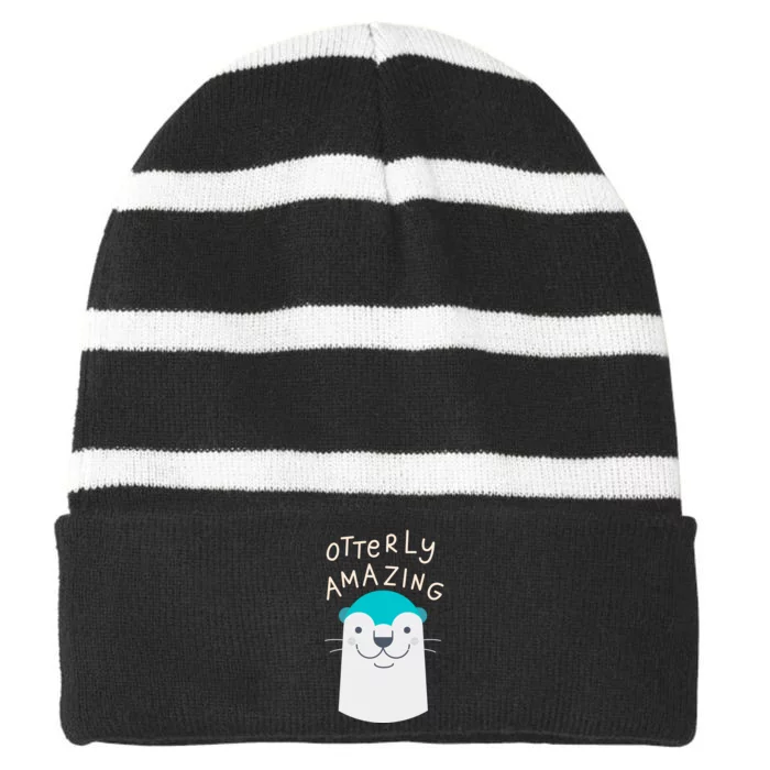 Otterly Amazing Cute Funny Striped Beanie with Solid Band