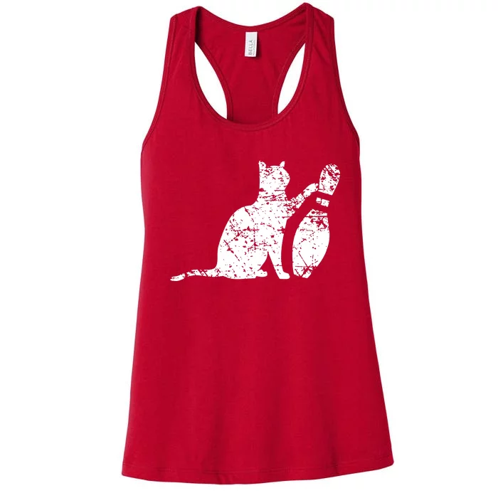 Ornery Alley Cat Tipping Bowling Pin Women's Racerback Tank