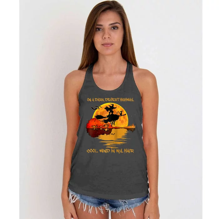 On A Dark Desert Highway Cool Wind In My Hair Witch Design Women's Knotted Racerback Tank